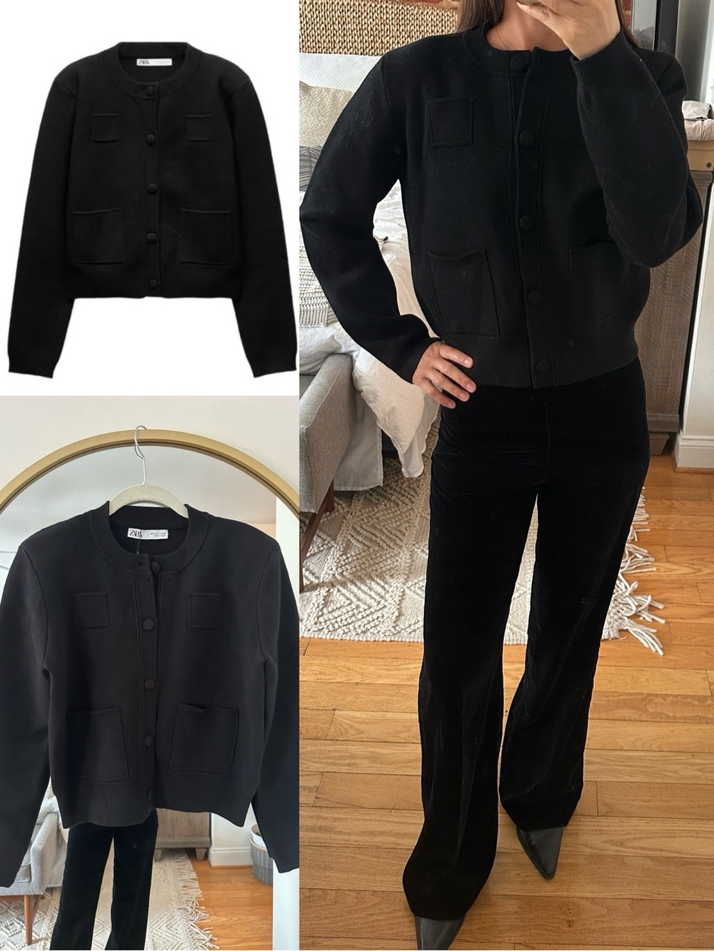 ZARA PLAIN KNIT SHOULDER PAD JACKET BLACK 9598/127/800 SWEATER COAT SMALL